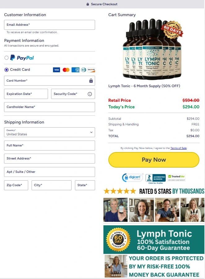Lymphtonic Order - Secure Checkout Page